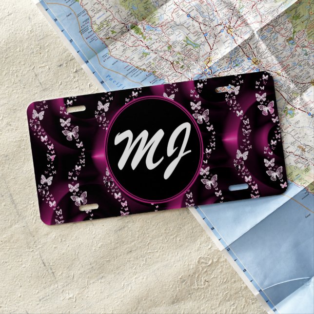 Pink Butterfly Personalized License Plate (In Situ)