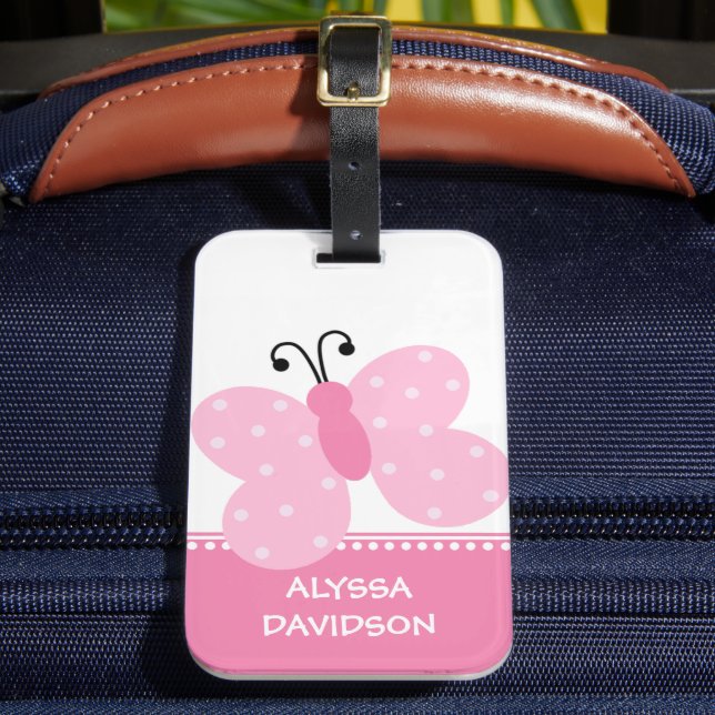 Pink Butterfly Personalized Luggage Tag (Front Insitu 2)