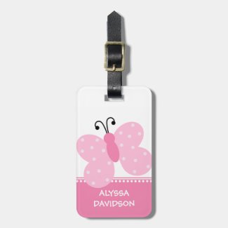Pink Butterfly Personalized Luggage Tag