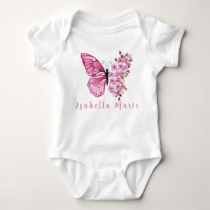 Pink Butterfly Personalized Name Cute Morden  Baby Bodysuit