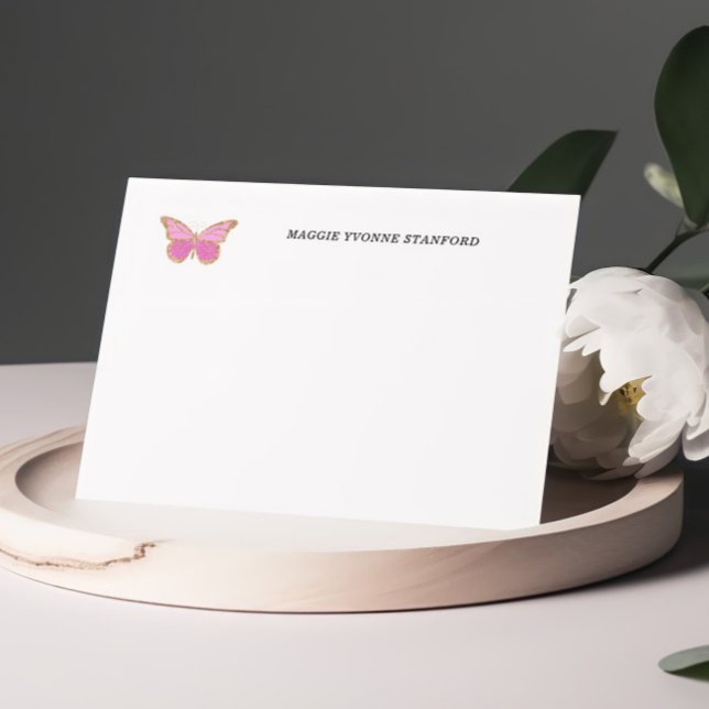 Pink Butterfly Personalized Note Cards (Creator Uploaded)