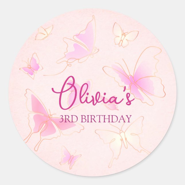 Pink Butterfly Personalized Stickers (Front)