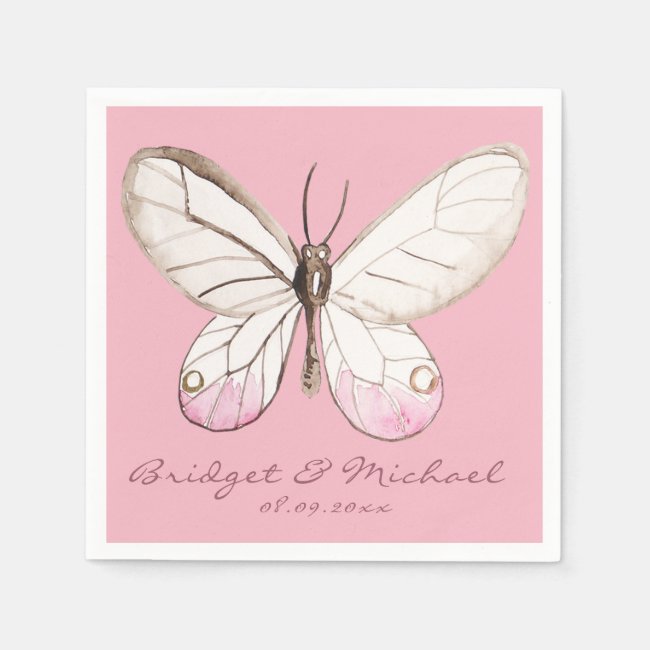Pink Butterfly Personalized Wedding Paper Napkins