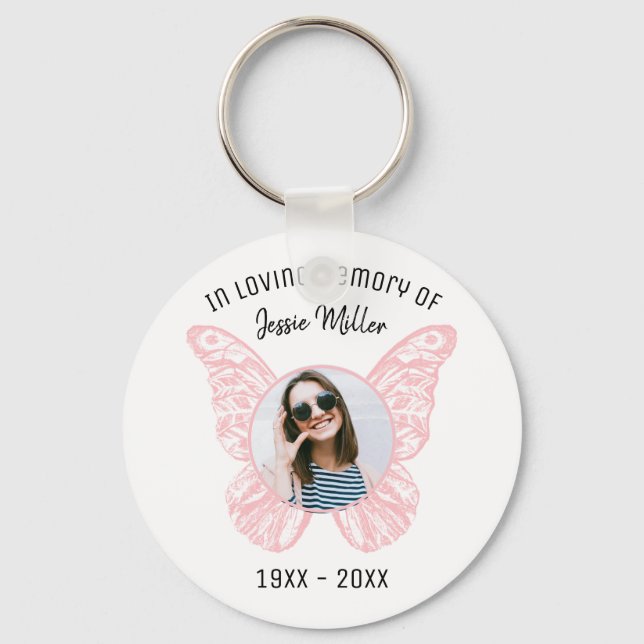 Pink Butterfly Photo Memorial Keychain (Front)