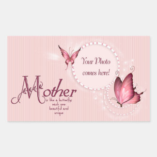 Pink Butterfly Photo Template Rectangle Sticker