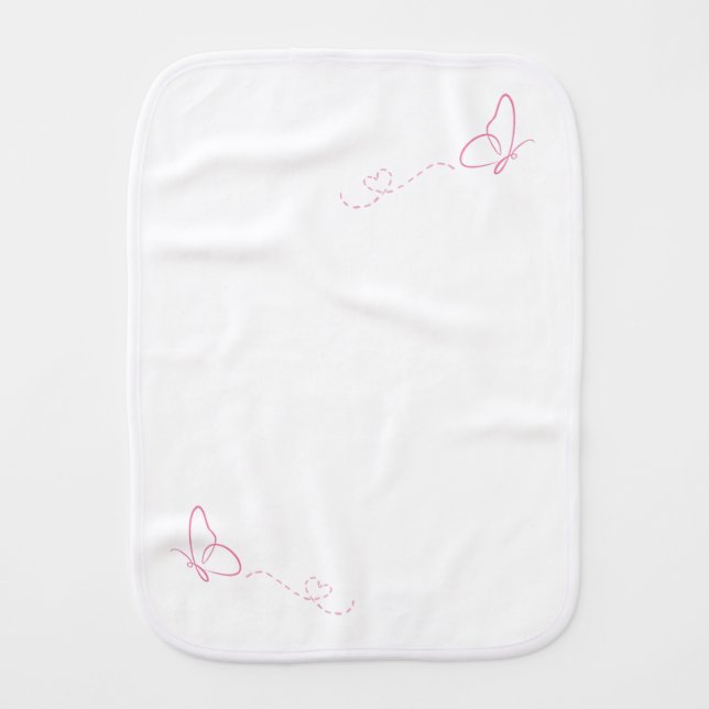 Pink Butterfly Pink Background Baby Burp Cloth (Front)