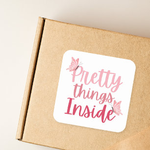 Pink Butterfly Pretty Things Inside Square Sticker