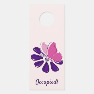 Pink Butterfly Purple Bloom Bathroom Door Hanger