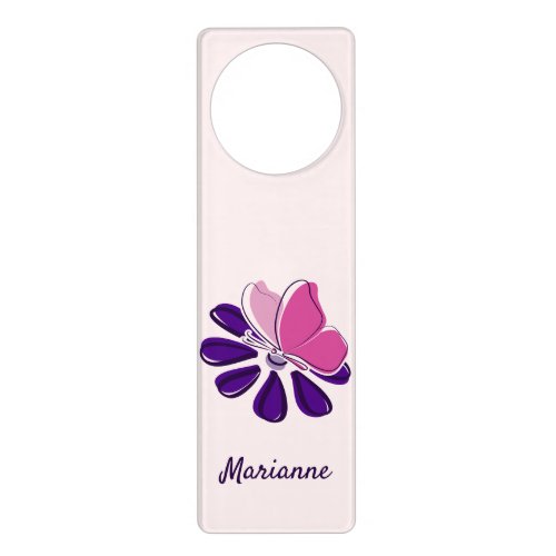 Pink Butterfly Purple Bloom  Name Door Hanger