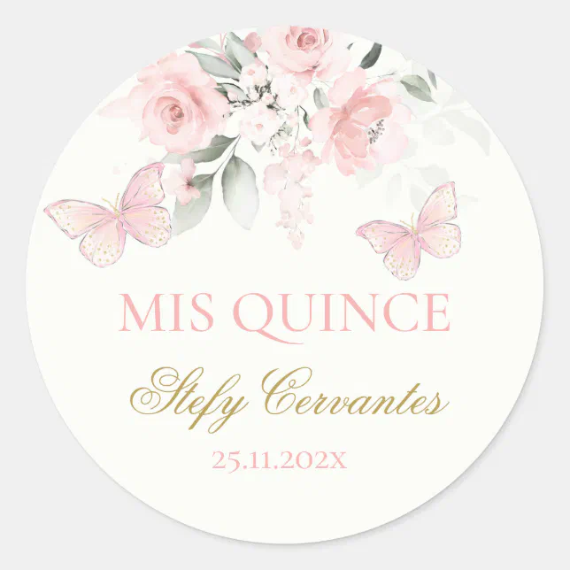 Pink Butterfly Quinceañera Classic Round Sticker | Zazzle