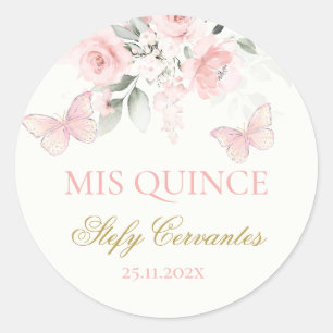 Pink Butterfly Quinceañera Classic Round Sticker