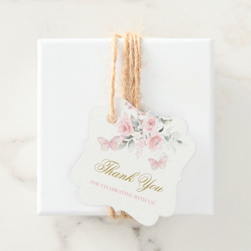 Pink Butterfly Quinceaera Favor Tags