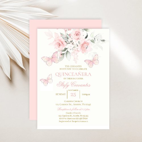 Pink Butterfly Quinceaera  Invitation