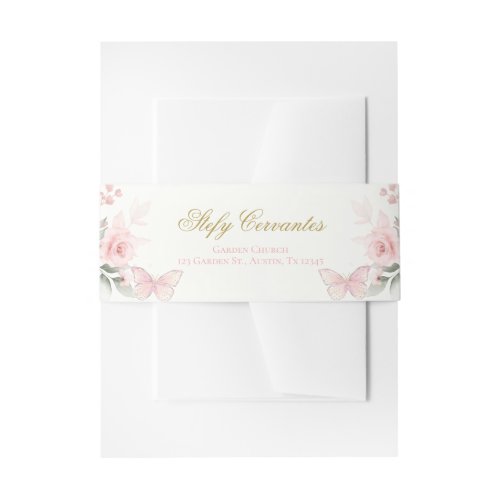 Pink Butterfly Quinceaera Invitation Belly Band