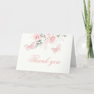 Pink Butterfly Quinceañera Letterpress Thank You Card