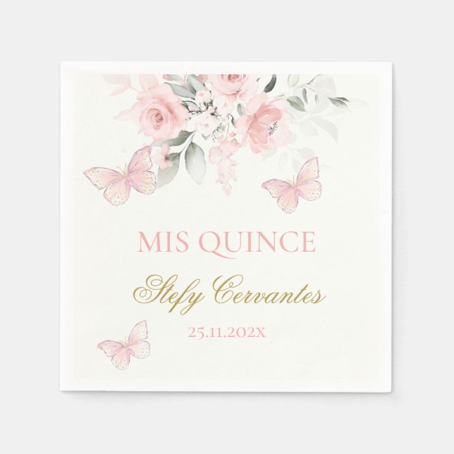 Pink Butterfly Quinceañera Napkins (Front)