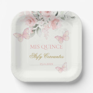 Pink Butterfly Quinceañera Paper Plates