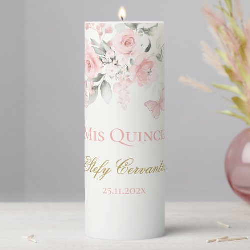 Pink Butterfly Quinceaera Pillar Candle
