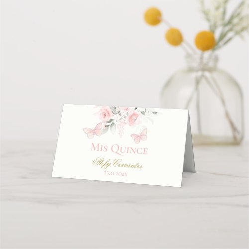 Pink Butterfly Quinceaera Place Card