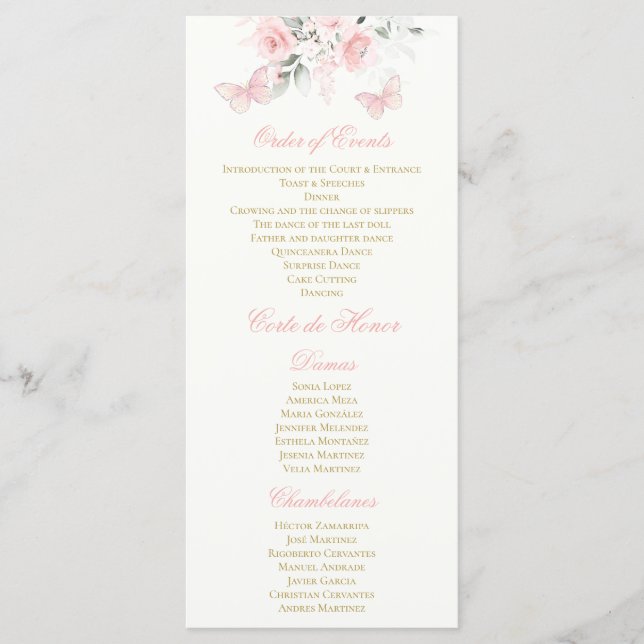 Pink Butterfly Quinceañera Program (Front)