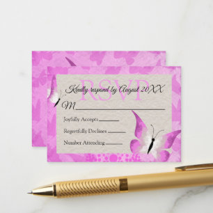 Pink Butterfly Quinceañera RSVP Card
