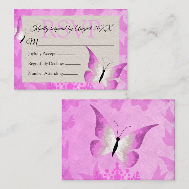 Pink Butterfly Quinceañera RSVP Card (Front/Back)