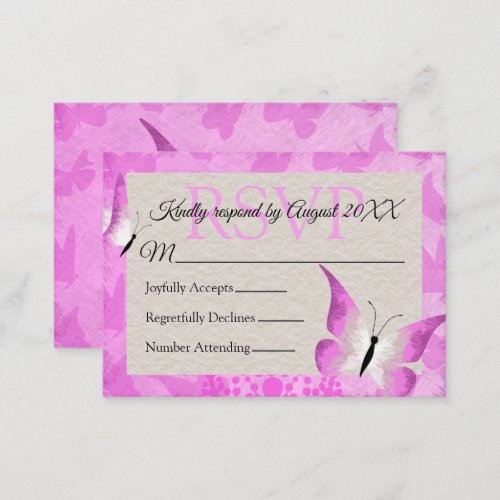 Pink Butterfly Quinceaera RSVP Card