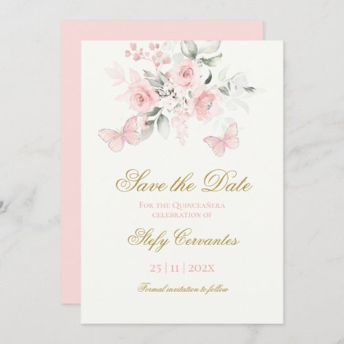 Pink Butterfly Quinceaera Save The Date