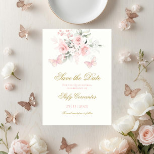 Pink Butterfly Quinceañera Save The Date