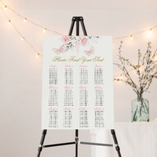 Pink Butterfly Quinceañera Seating Chart Foam Board