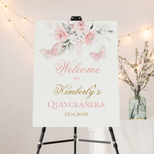 Pink Butterfly Quinceañera Welcome sign