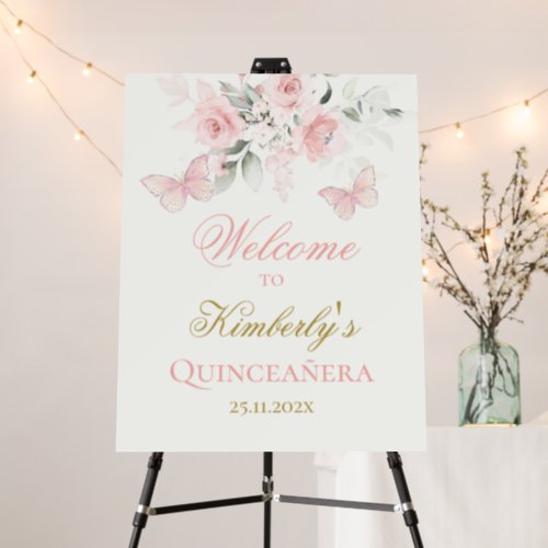 Pink Butterfly Quinceaera Welcome sign