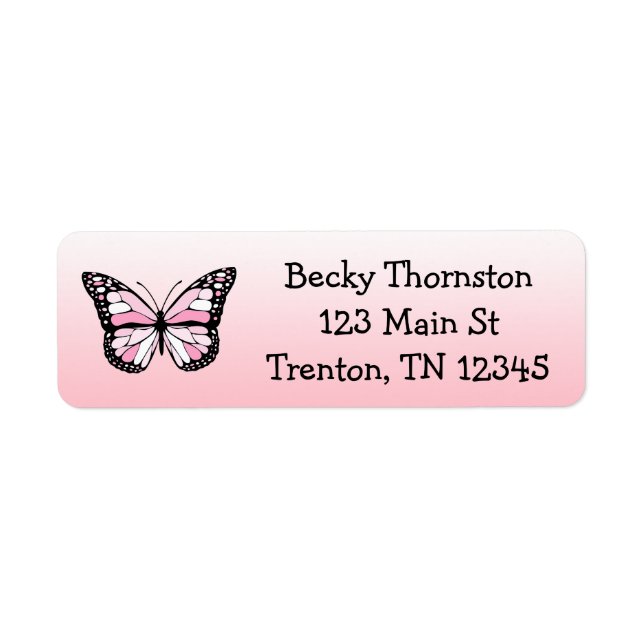 Pink Butterfly Return Address Label (Front)
