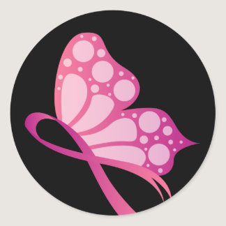 Pink Butterfly Ribbon Breast Cancer Supporter Classic Round Sticker