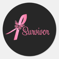 Pink Butterfly Ribbon - Breast Cancer Survivor Classic Round Sticker