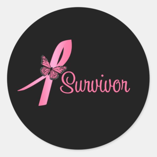 Pink Butterfly Ribbon _ Breast Cancer Survivor Classic Round Sticker