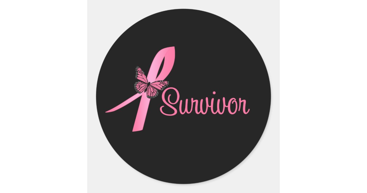 Pink Butterfly Ribbon - Breast Cancer Survivor Classic Round Sticker | Zazzle.com