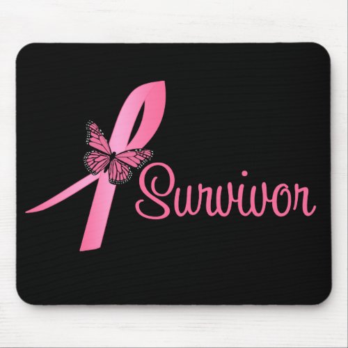 Pink Butterfly Ribbon _ Breast Cancer Survivor Mouse Pad