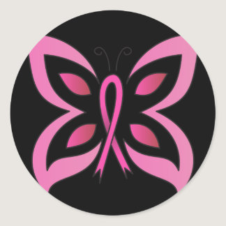 Pink Butterfly Ribbon October Breast Cancer Classic Round Sticker