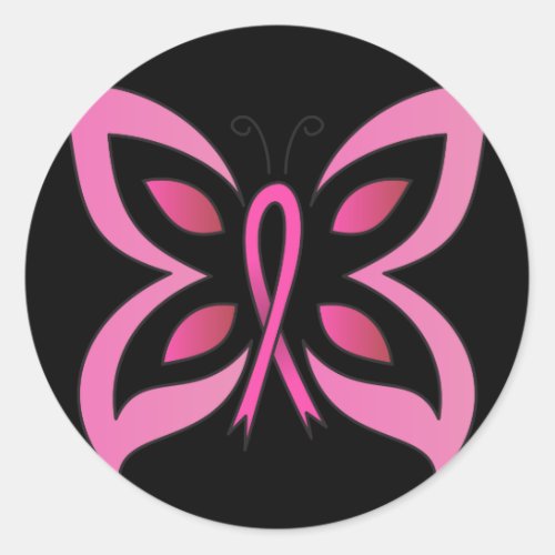 Pink Butterfly Ribbon October Breast Cancer Classic Round Sticker