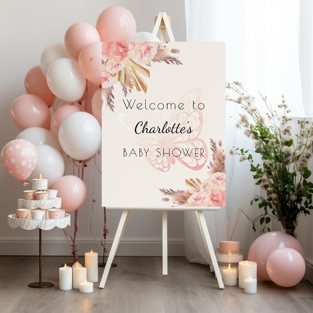 Pink butterfly roses pampas Baby Shower welcome Foam Board (Creator Uploaded)