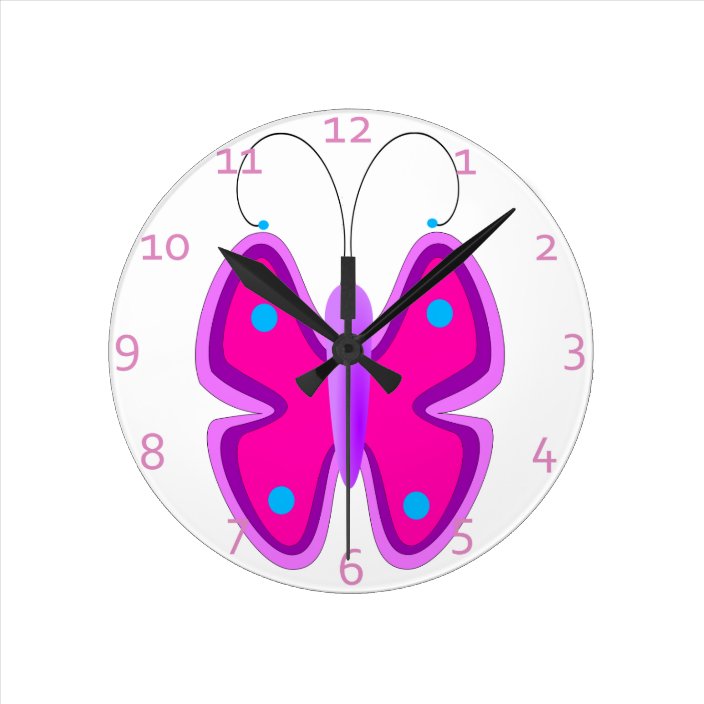 Pink Butterfly Round Clock Zazzle Com