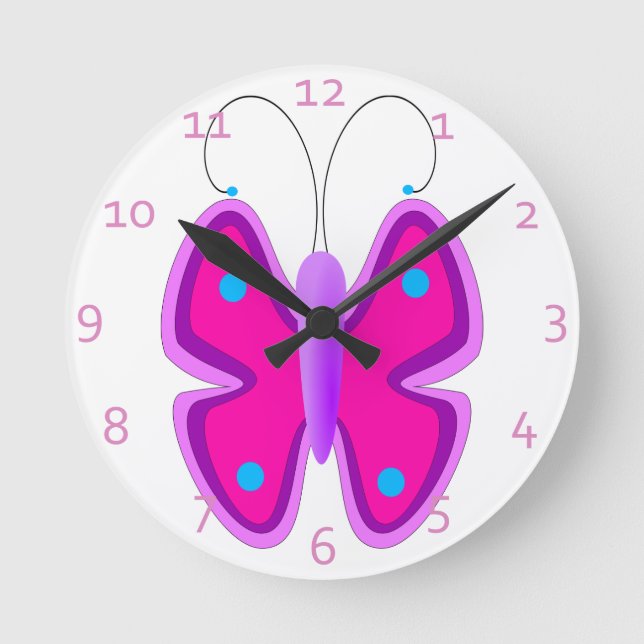Pink Butterfly Round Clock (Front)