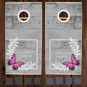 Pink Butterfly Rustic Cornhole Set