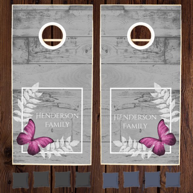 Pink Butterfly Rustic Cornhole Set (Pink Butterfly Rustic Cornhole Set)