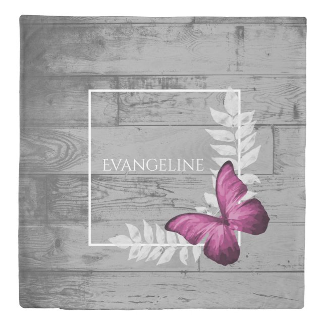 Pink Butterfly Rustic Duvet Cover (Front)