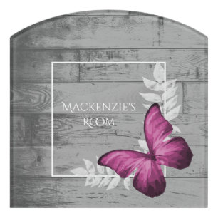 Pink Butterfly Rustic Personalized Door Sign