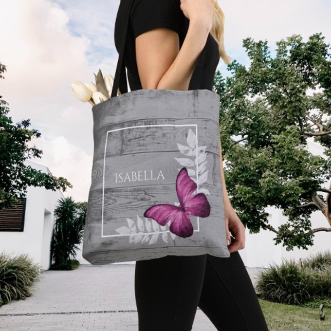 Pink Butterfly Rustic Personalized Tote Bag (Pink Butterfly Rustic Personalized Tote Bag)