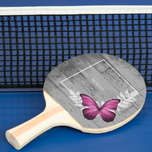 Pink Butterfly Rustic Ping Pong Paddle