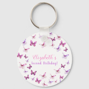 Pink Butterfly Second Birthday Girl Party Favor Keychain